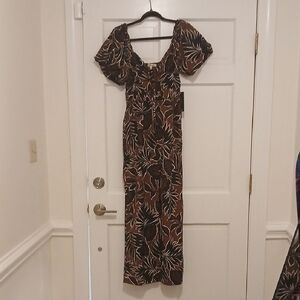 Blush Black and Brown Leaf Print Jumpsuit